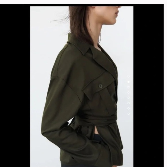 Zara Structured Military-Inspired Belted Shirt - Deep Olive Green - Picture 6 of 6